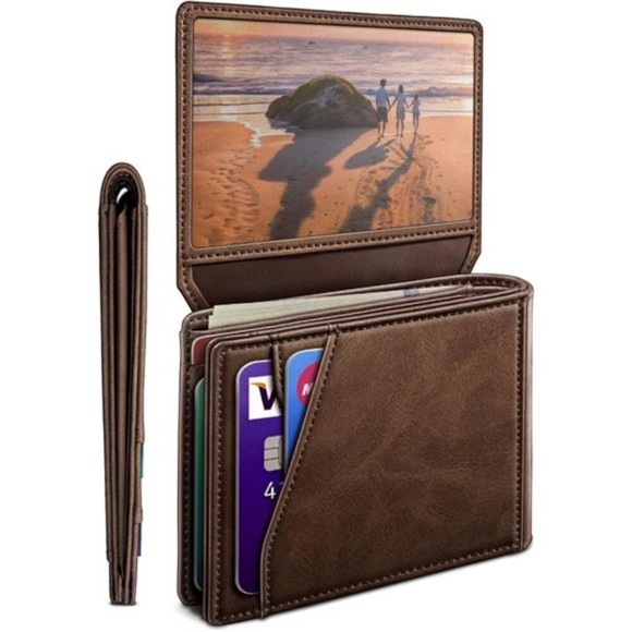 Men's Wallet with Cash Pocket 2 ID Window 13 Cards Slim Leather Wallet